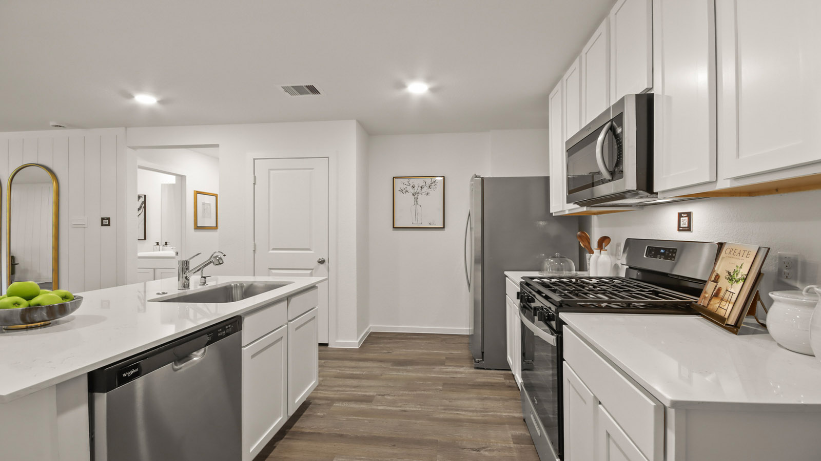 Open concept living, dining, and kitchen area