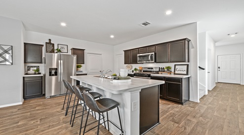 Open kitchen to living and dining