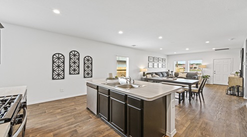 Presswoods kitchen island and seating area