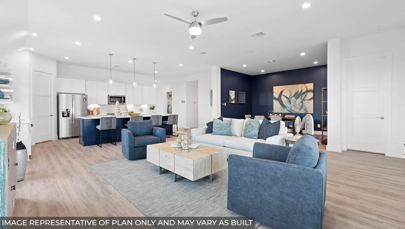 Open concept living, dining, and kitchen area
