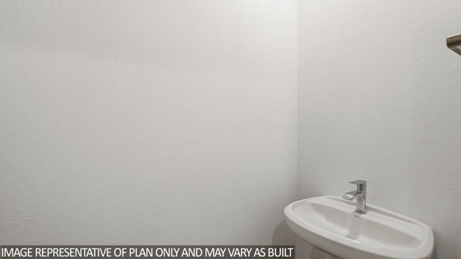 Powder room with vinyl flooring and a pedestal sink.