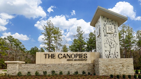 The Canopies community monument located on FM 2090.