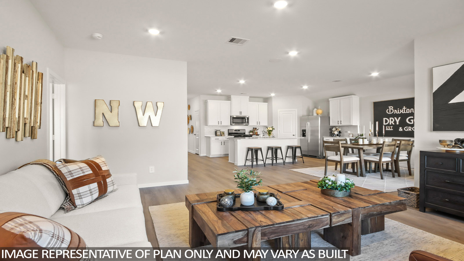 Open concept living, dining, and kitchen area