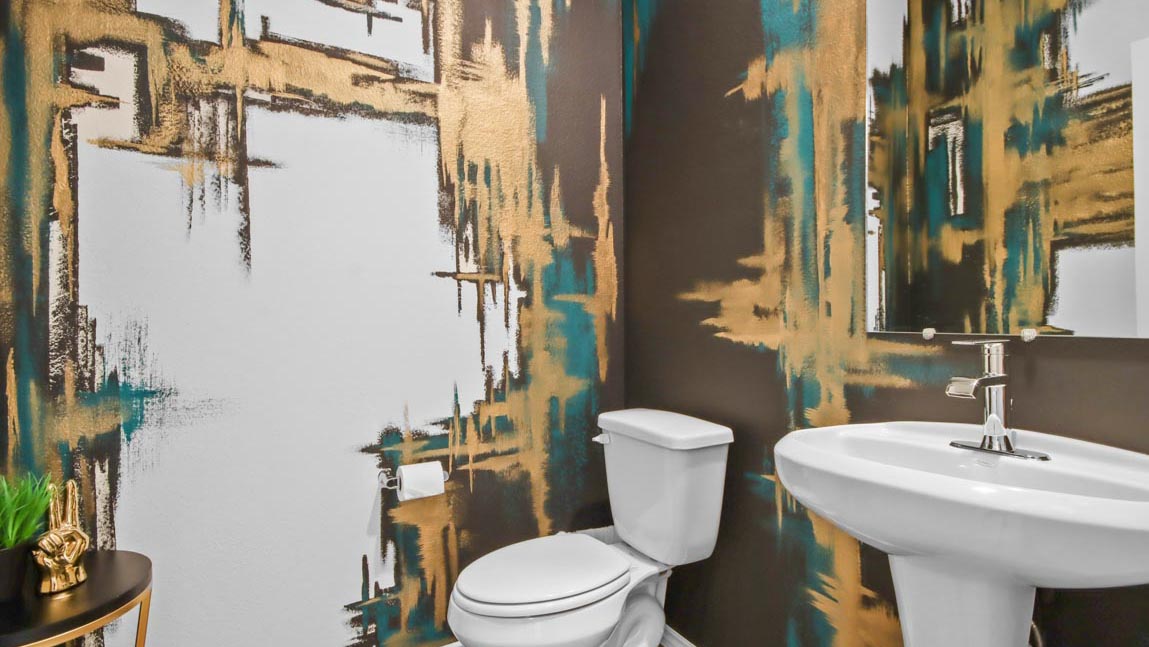 Powder bathroom with pedestal sink