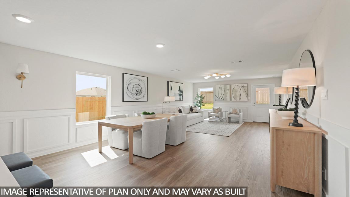 Open concept living, dining, and kitchen area