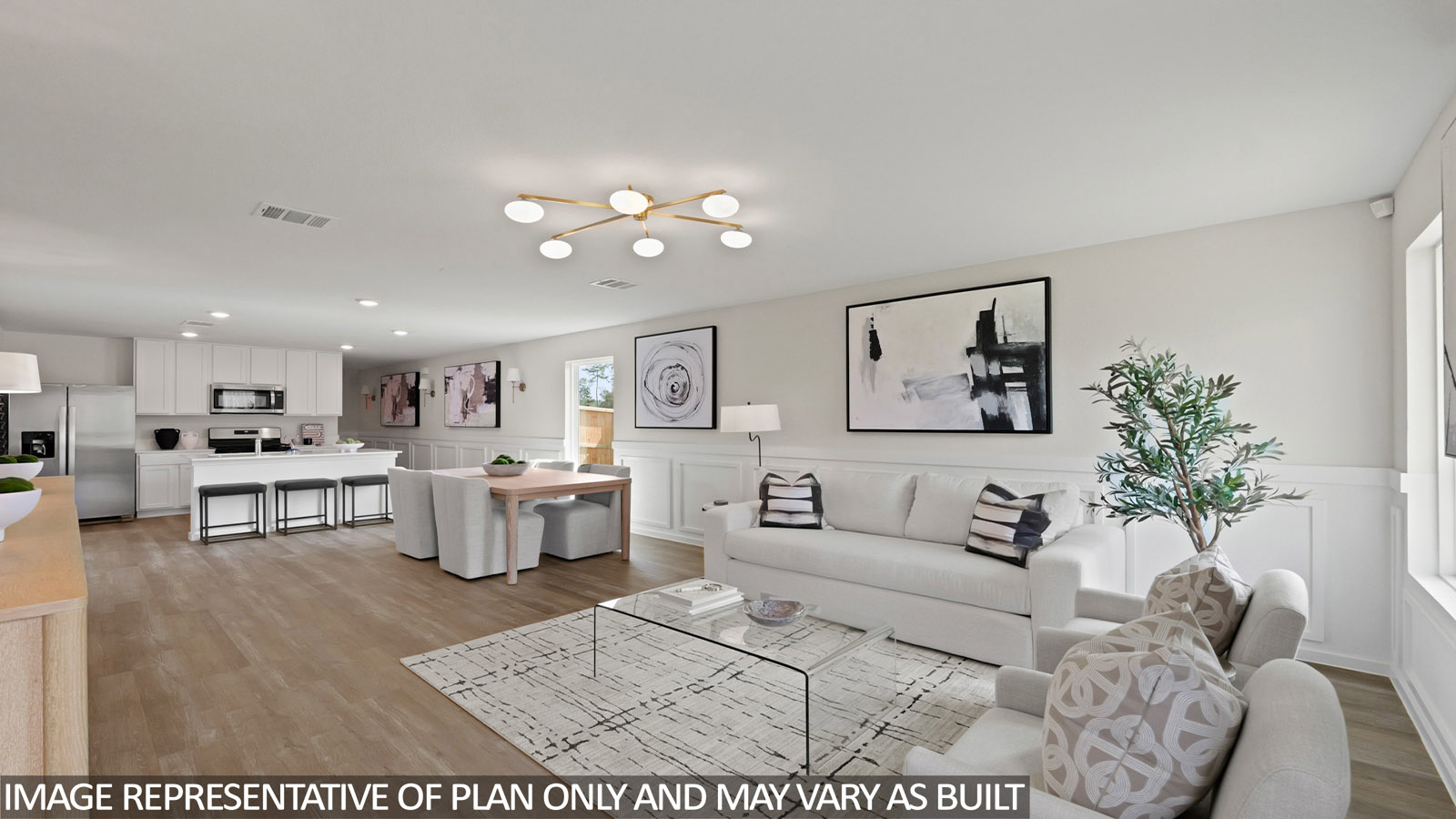 Open concept living, dining, and kitchen area