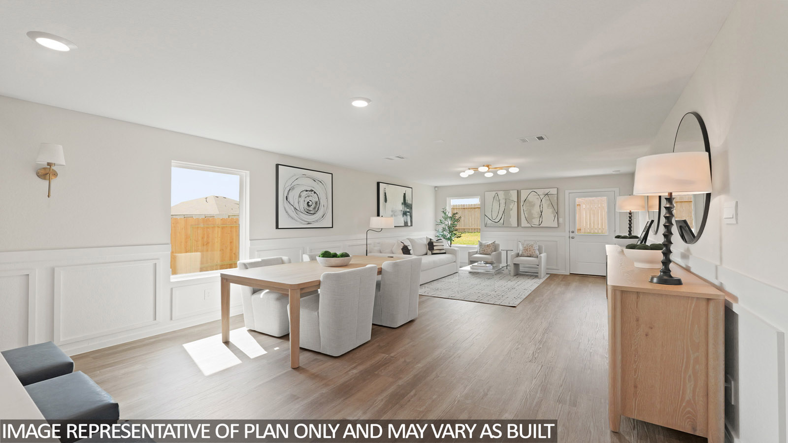 Open concept living, dining, and kitchen area