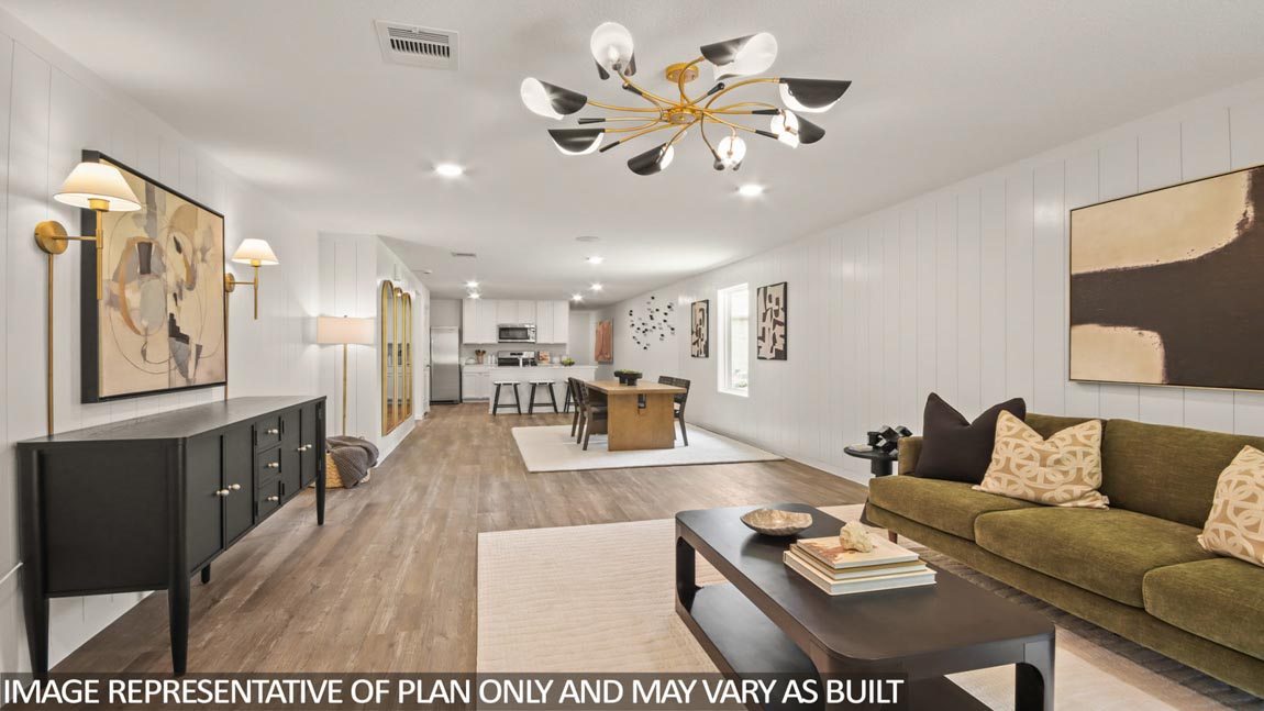 Open concept living, dining, and kitchen area