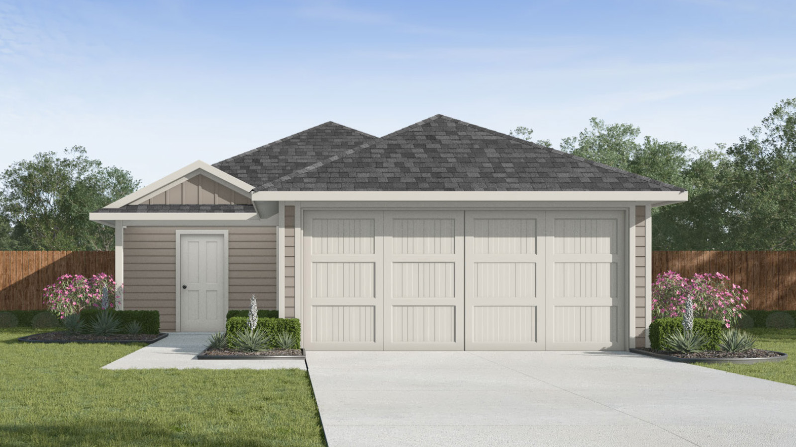 One story home with two car garage