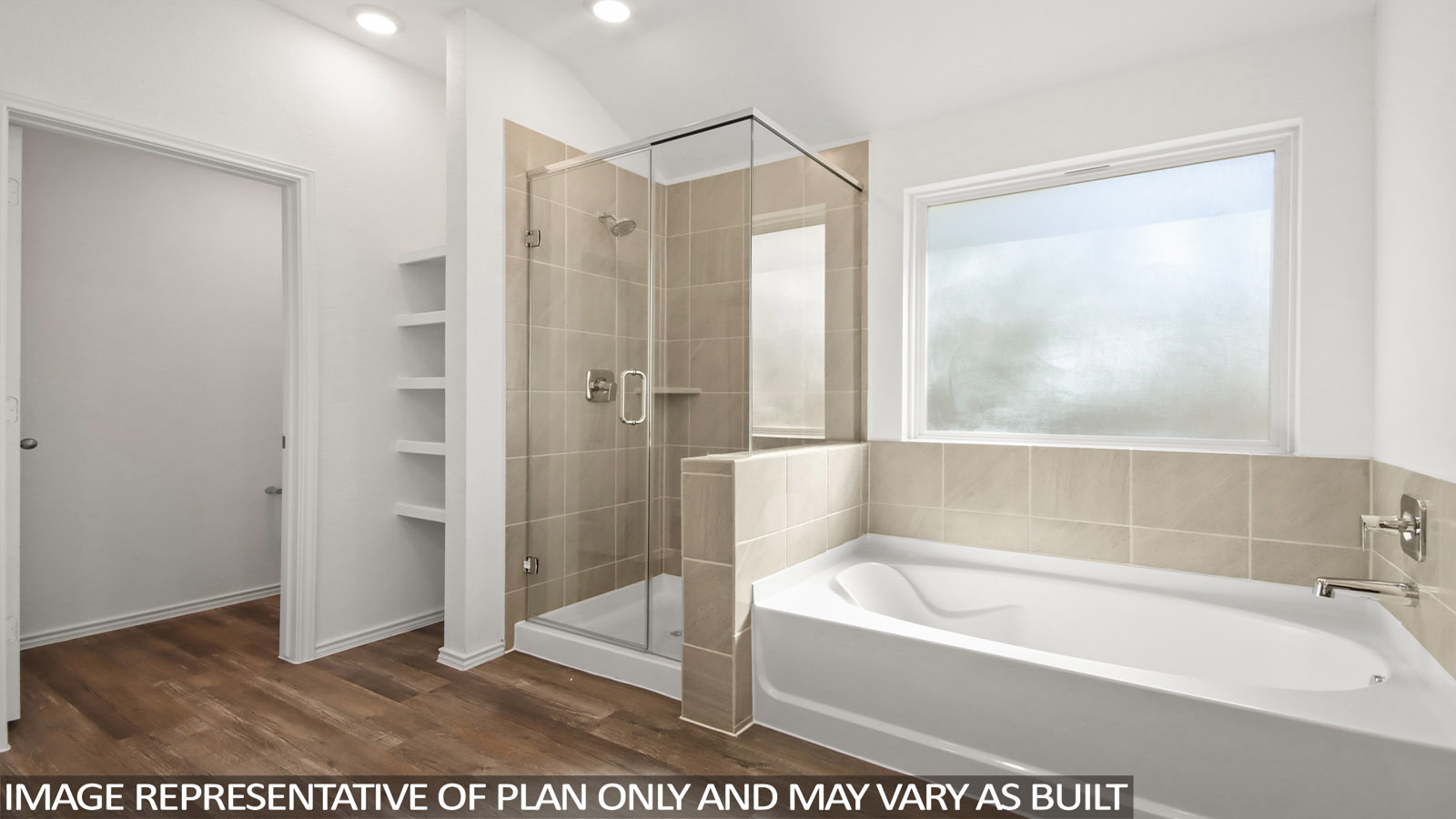 primary bathroom with tub and shower