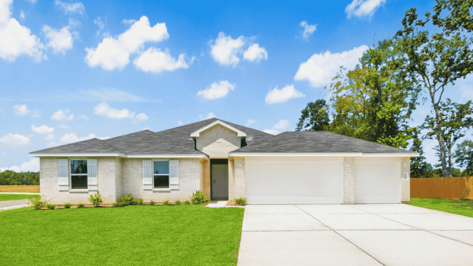 One story home with three car garage