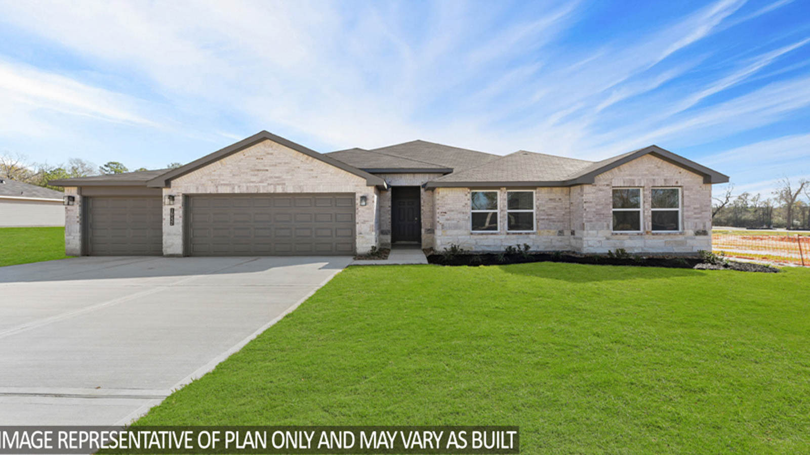 One story home with three car garage