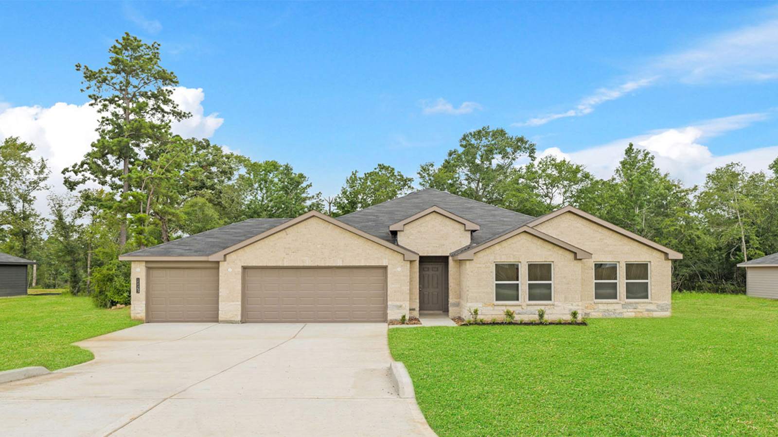 One story home with three car garage