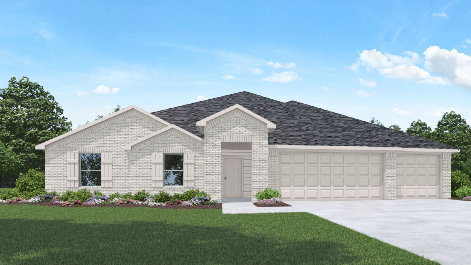 One story home with three car garage
