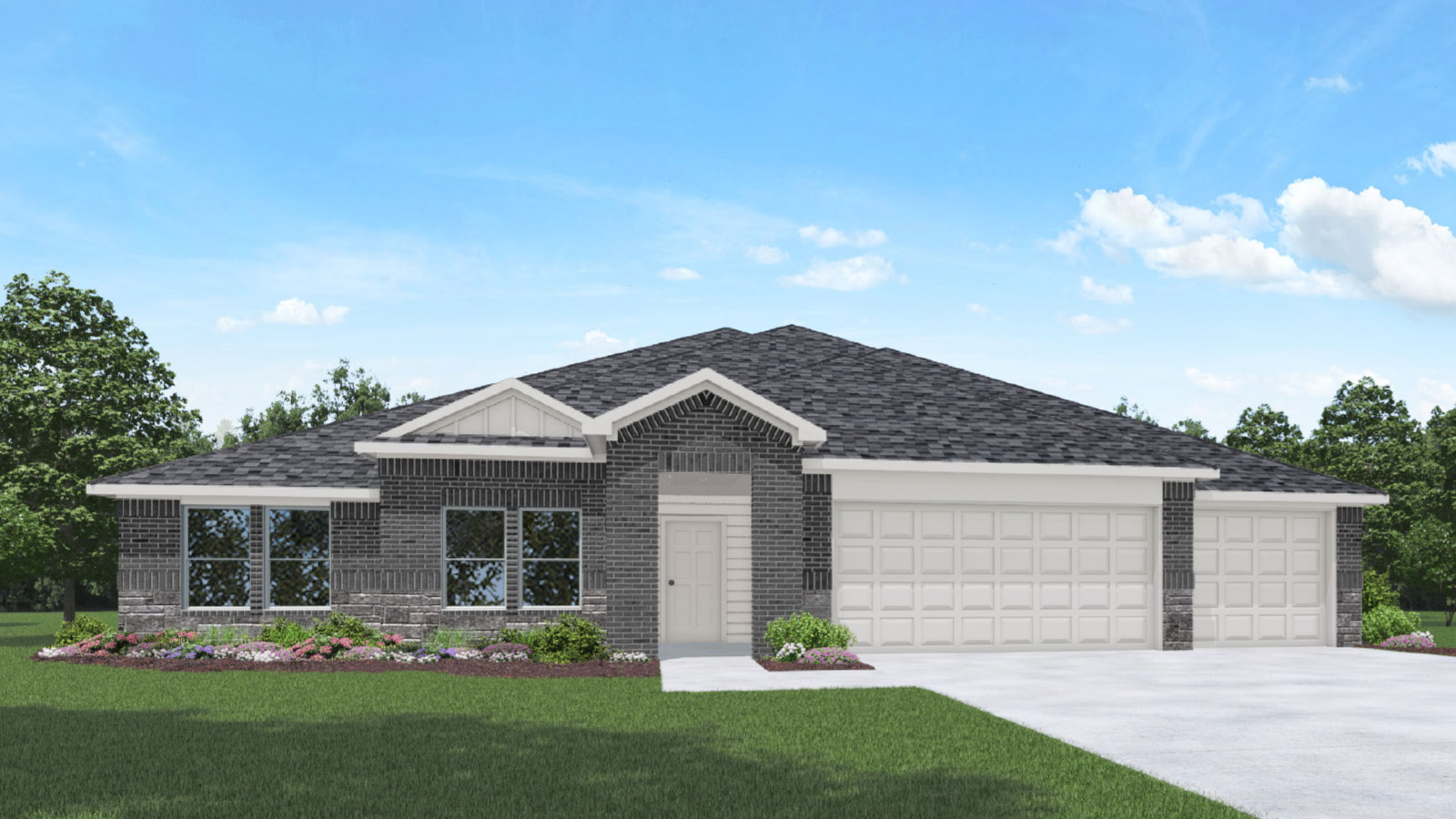 One story home with three car garage