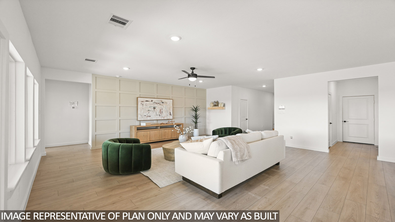Open concept living, dining, and kitchen area