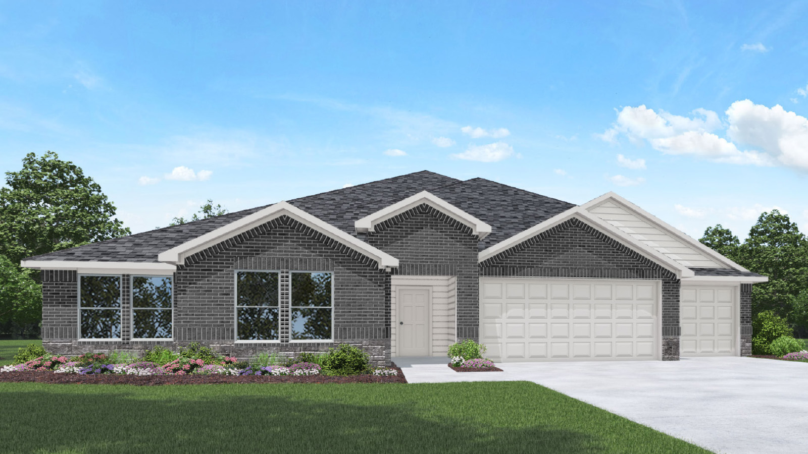 One story home with three car garage