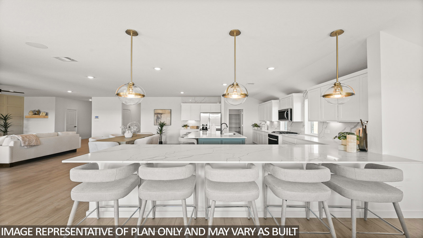 Kitchen with an island and vinyl floor