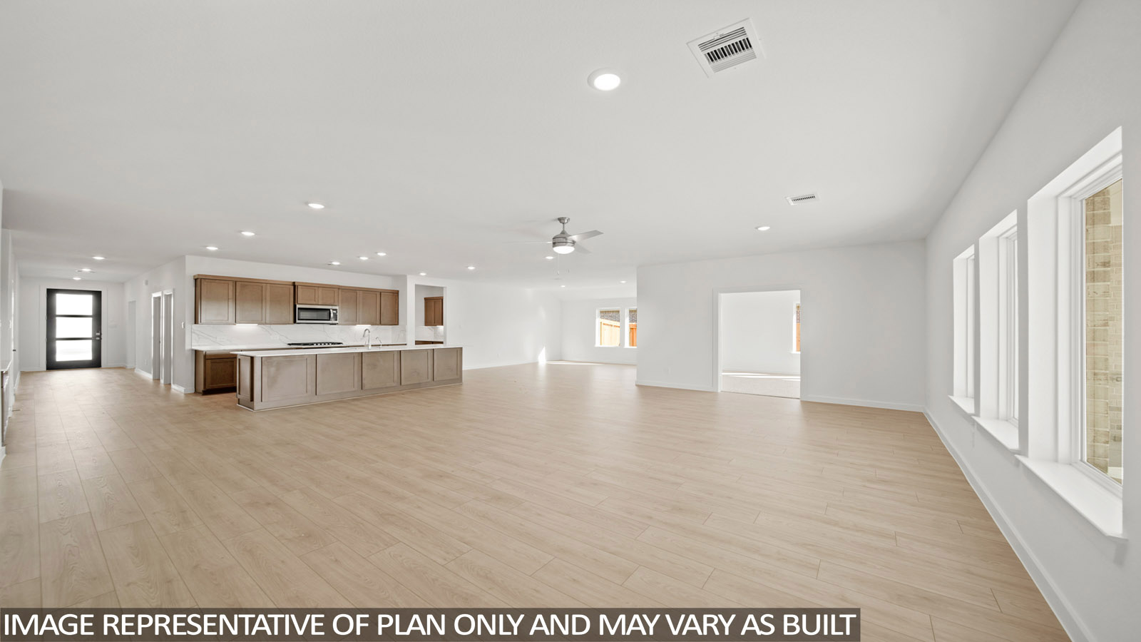 Open concept living, dining, and kitchen area