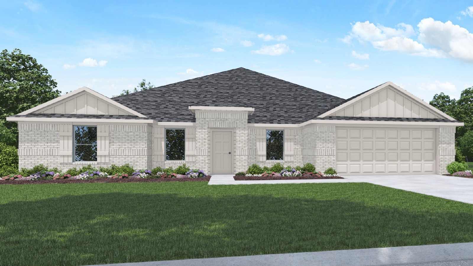 One story home with three car garage