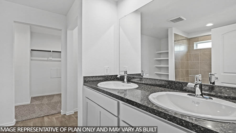 primary bathroom with dual sink