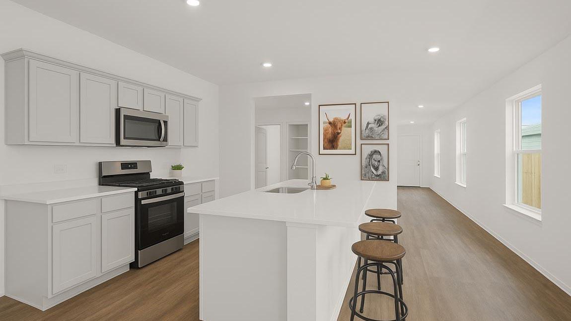 Open concept living, dining, and kitchen area