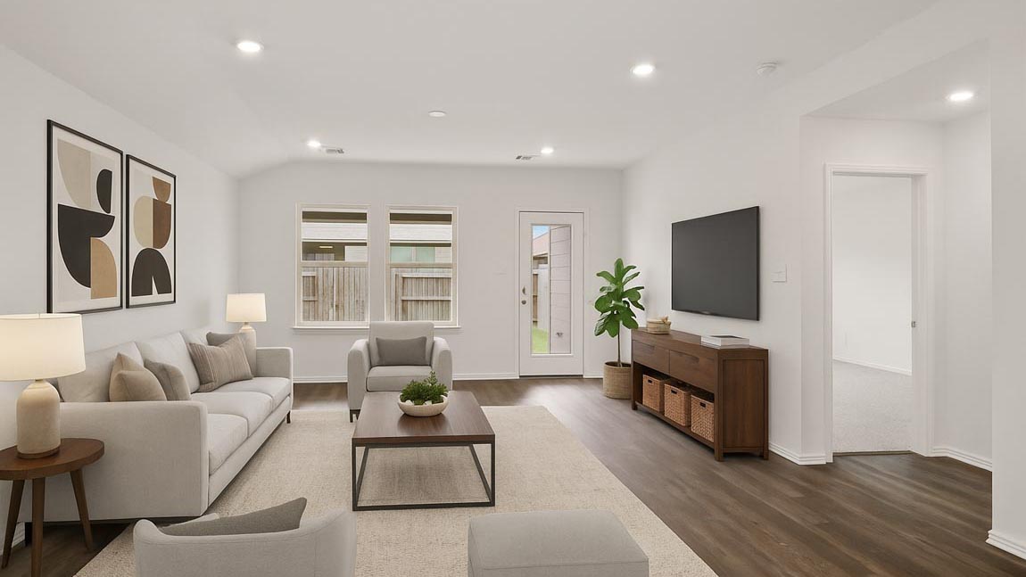 Open concept living, dining, and kitchen area