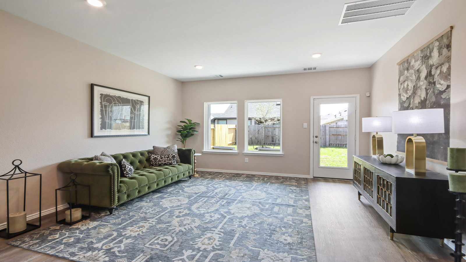 Open concept living, dining, and kitchen area