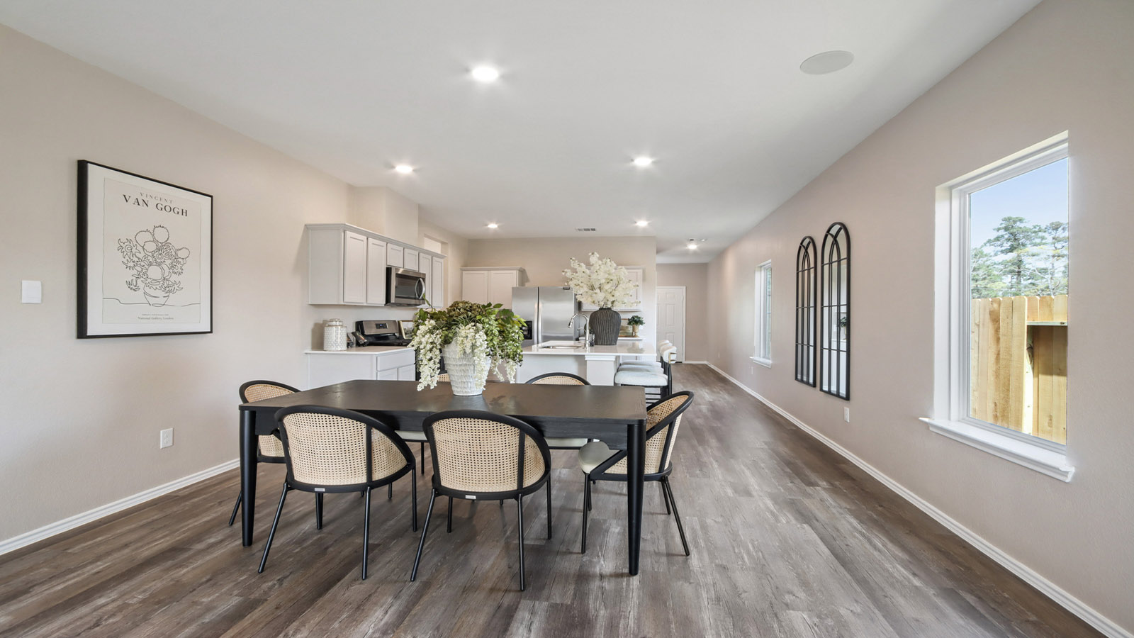 Open concept living, dining, and kitchen area