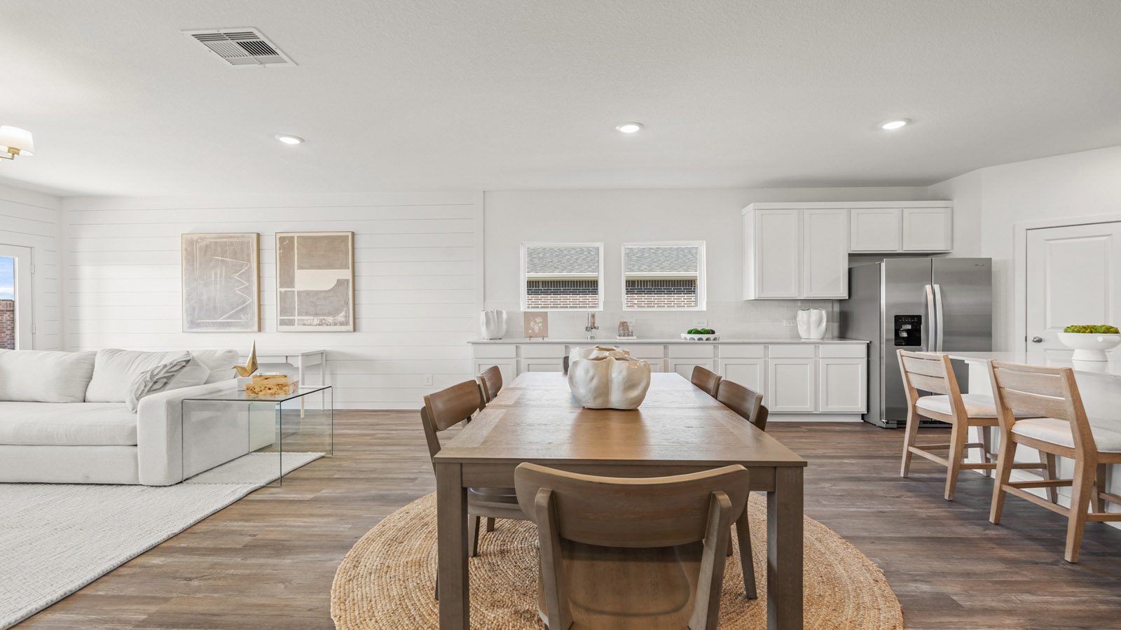 Open concept living, dining, and kitchen area