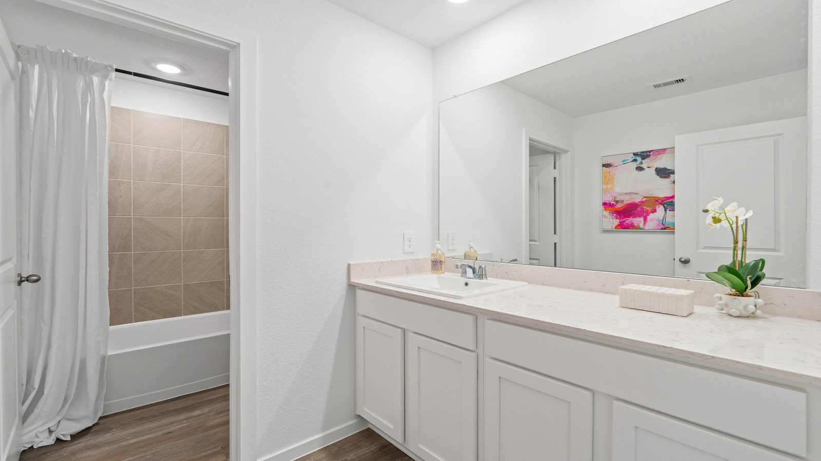 Secondary bathroom with single sink