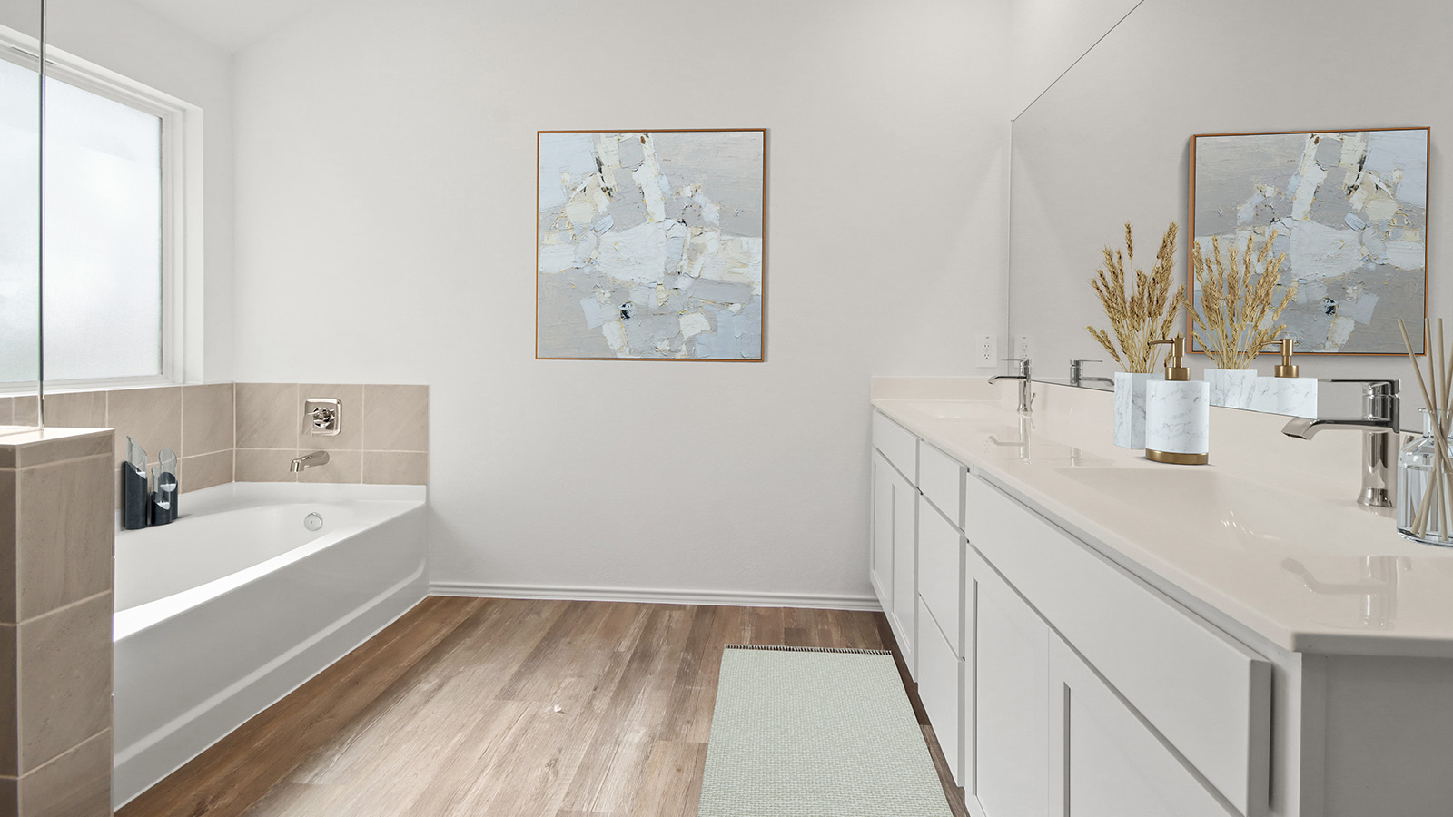 primary bathroom with tub and shower