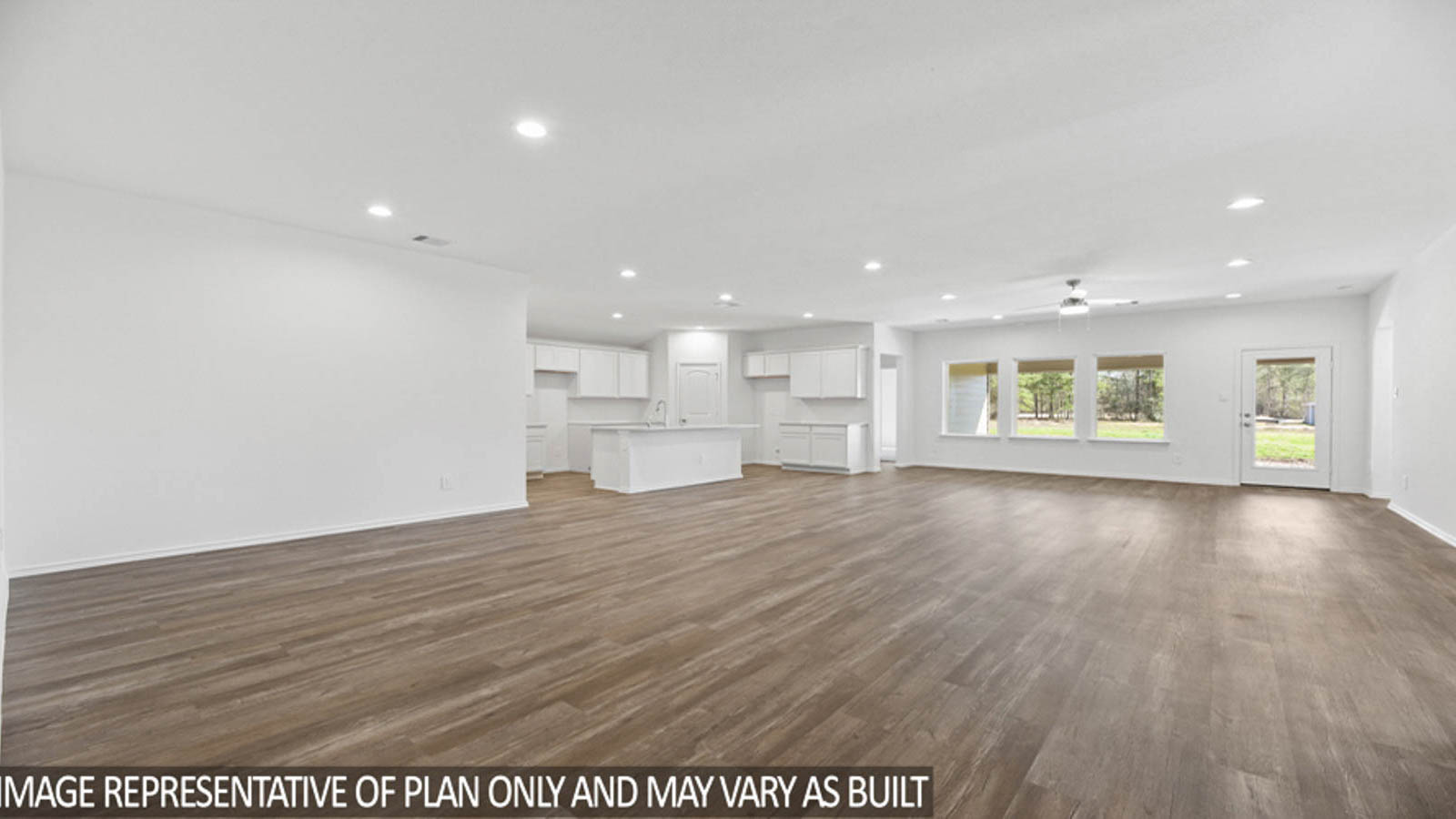 Open concept living, dining, and kitchen area