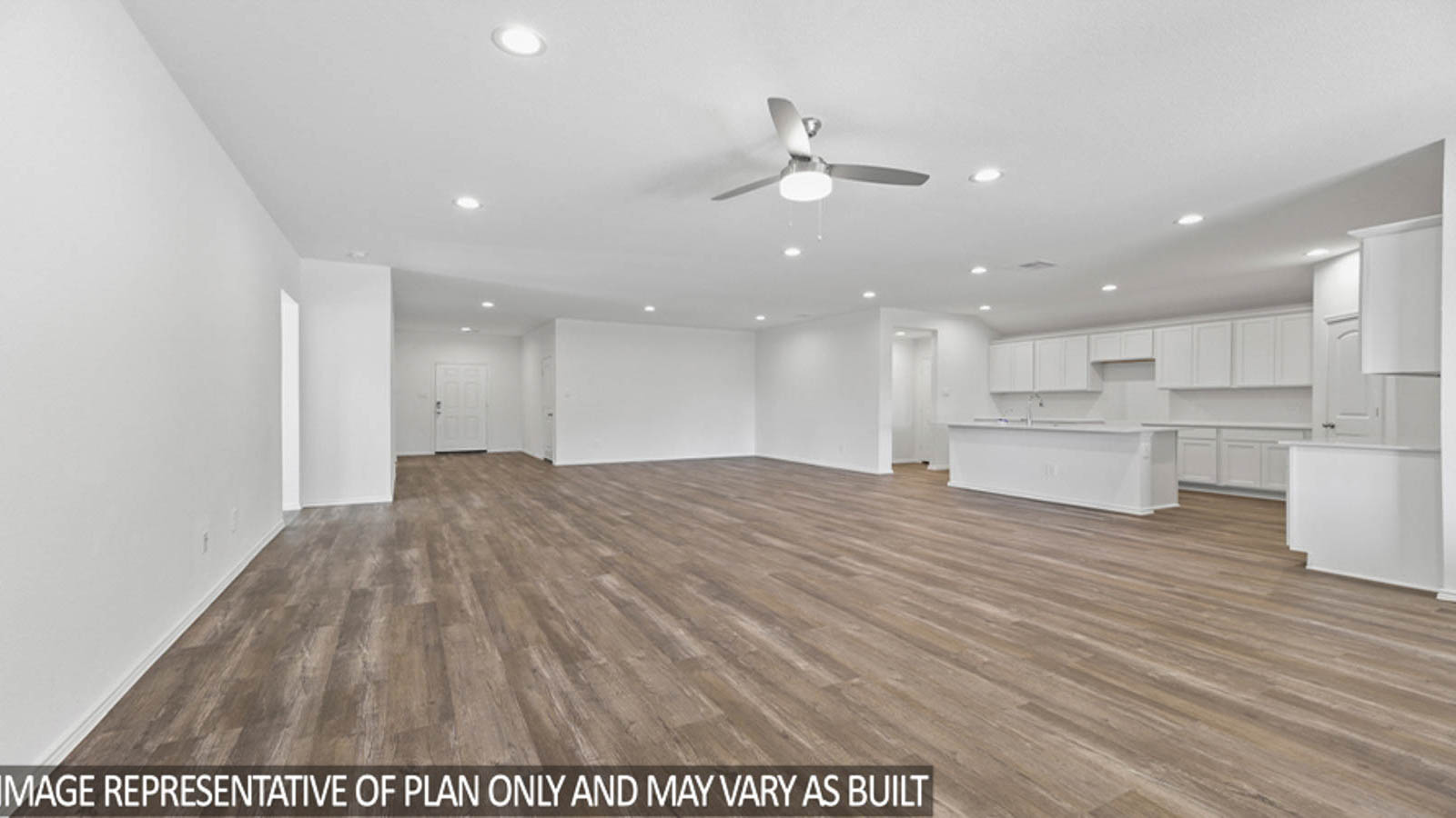 Open concept living, dining, and kitchen area