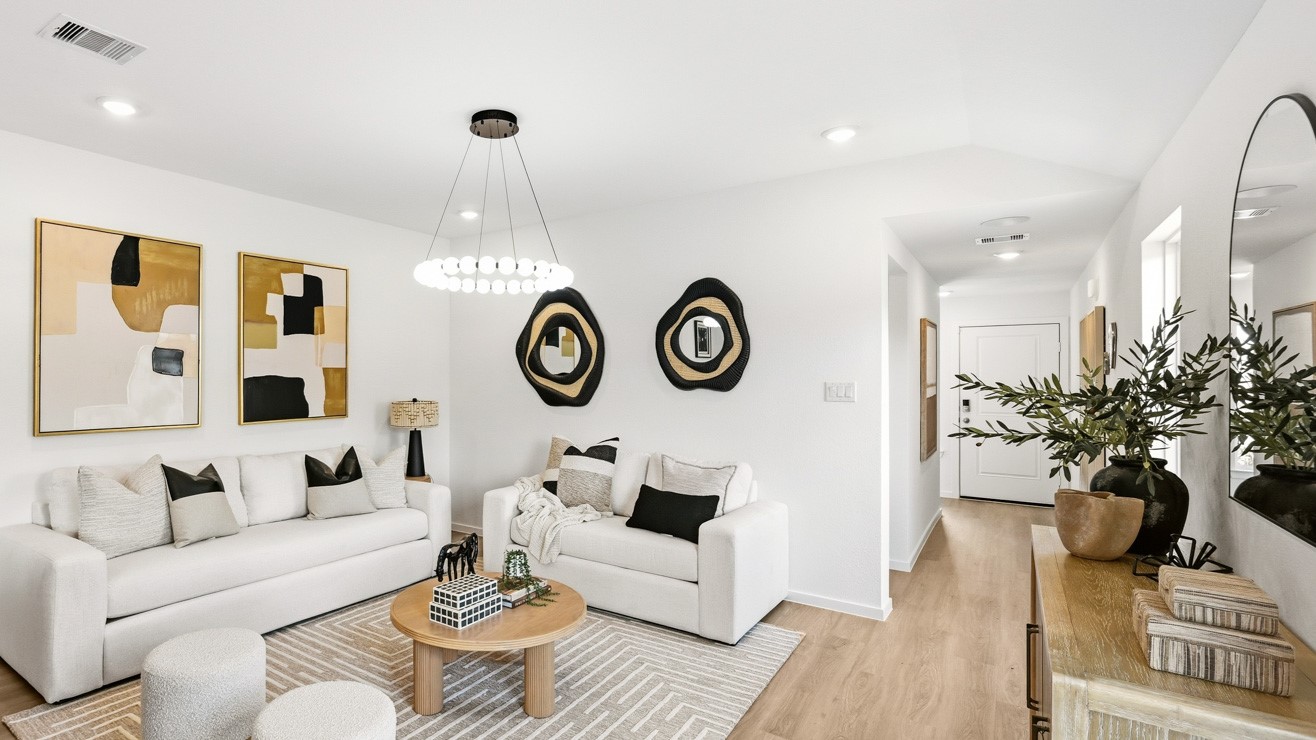 Open concept living, dining, and kitchen area