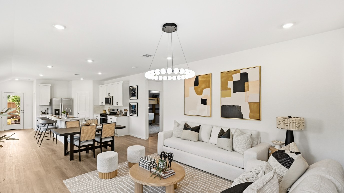 Open concept living, dining, and kitchen area