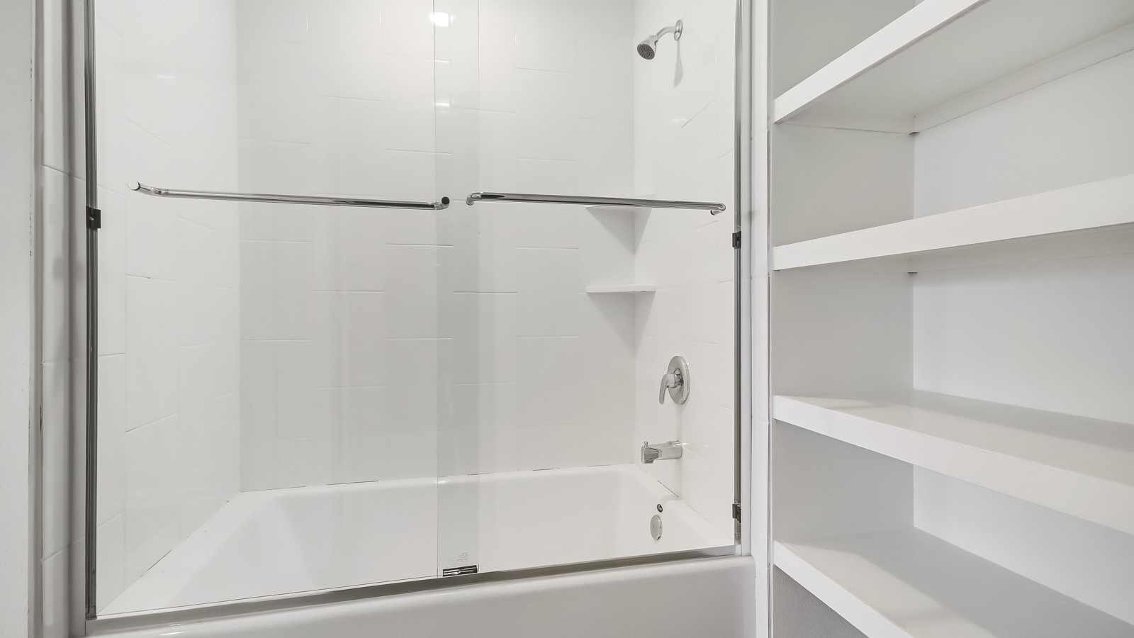 shower with linen nook