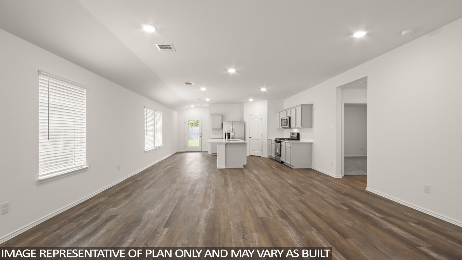 Open concept living, dining, and kitchen areaOpen concept living, dining, and kitchen area