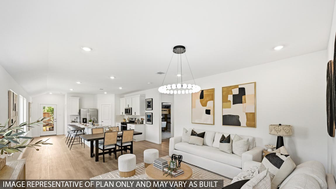 Open concept living, dining, and kitchen area