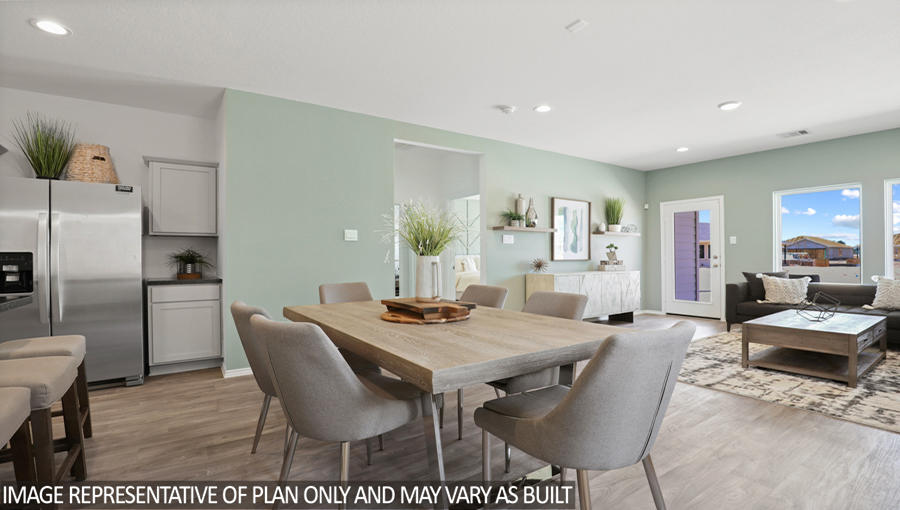 Open concept living, dining, and kitchen area