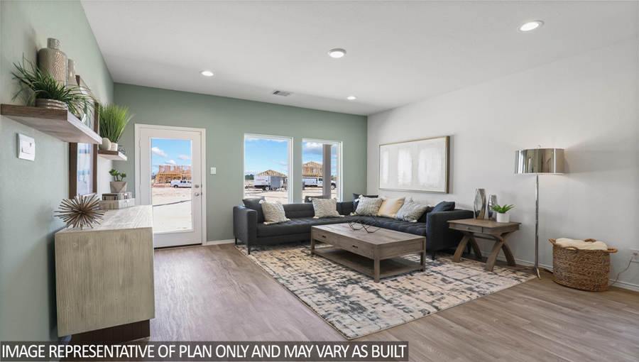 Open concept living, dining, and kitchen area