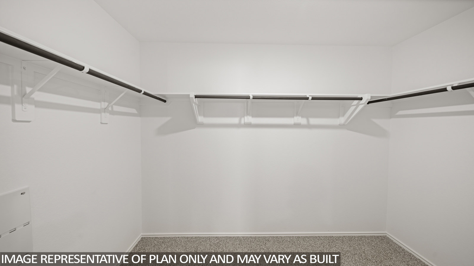 Primary walk-in closet with carpet flooring