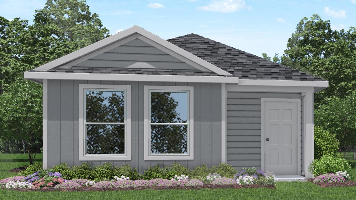 Single-story house rendering with two-car garage.