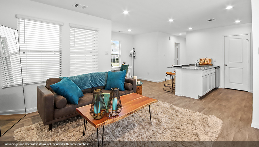 Open concept living, dining, and kitchen area