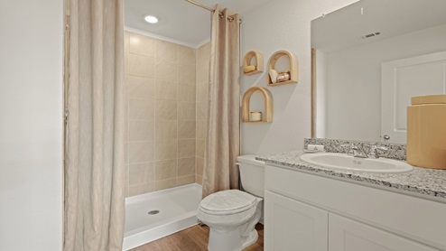 Primary bathroom with single sink