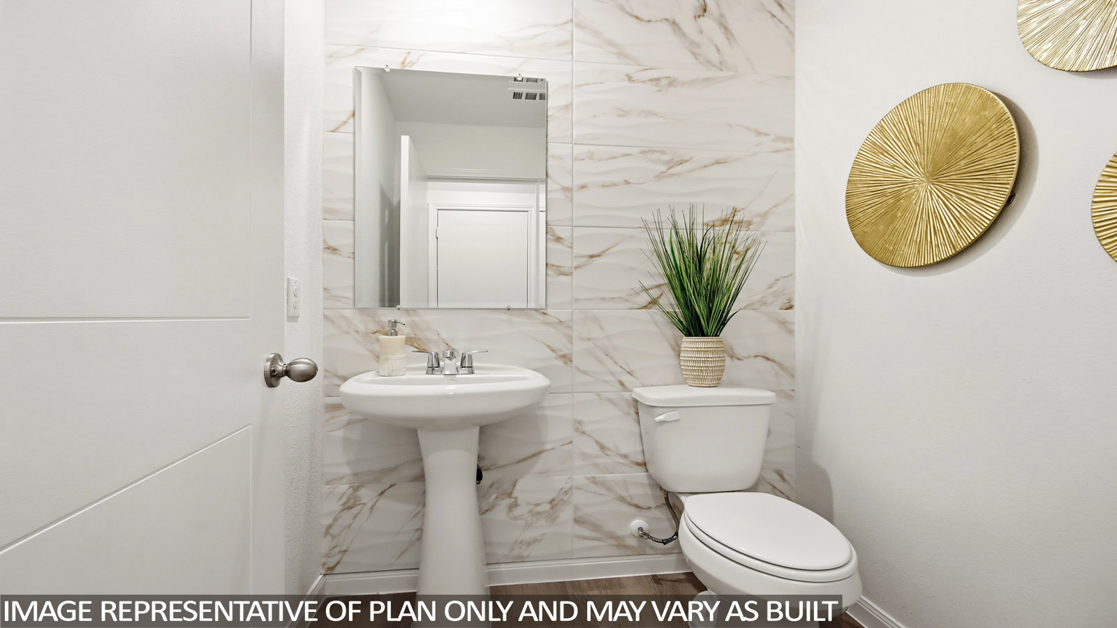 Powder bathroom with pedestal sink