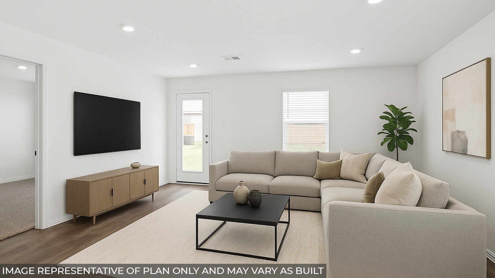 Staged living room with vinyl flooring and a bright window.