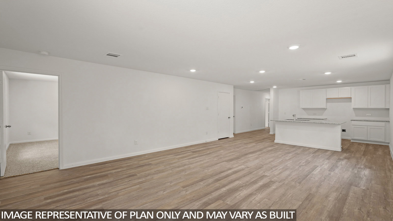Open concept living, dining, and kitchen area