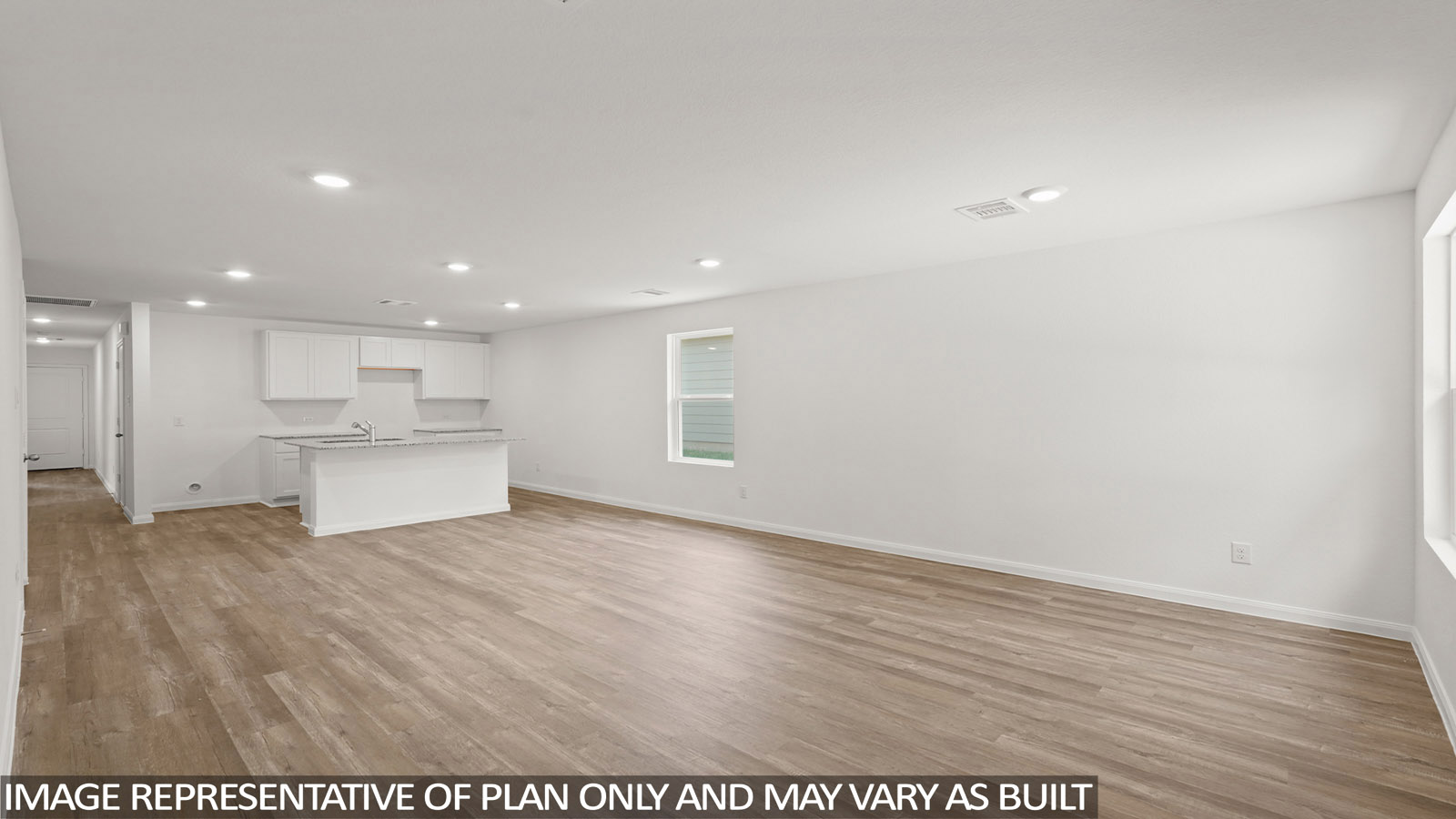 Open concept living, dining, and kitchen area