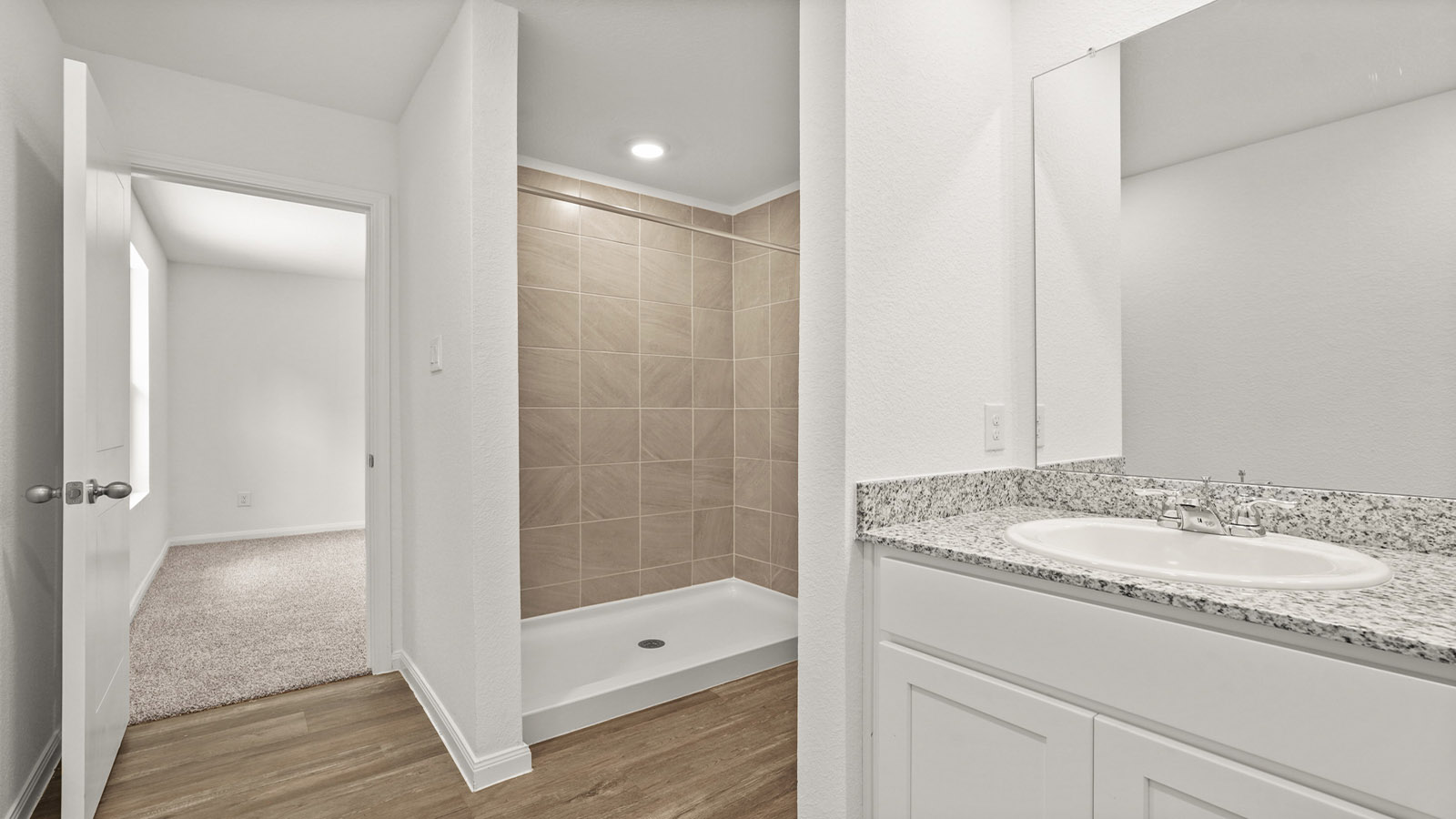 Primary bathroom with single sink